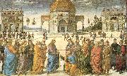 PERUGINO, Pietro Christ Giving the Keys to St. Peter oil on canvas